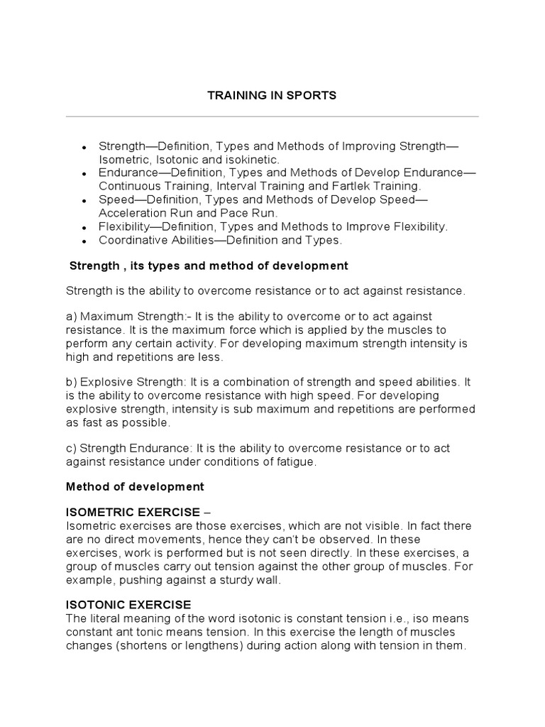 TRAINING IN SPORTS Class 12th PDF Flexibility (Anatomy) Endurance