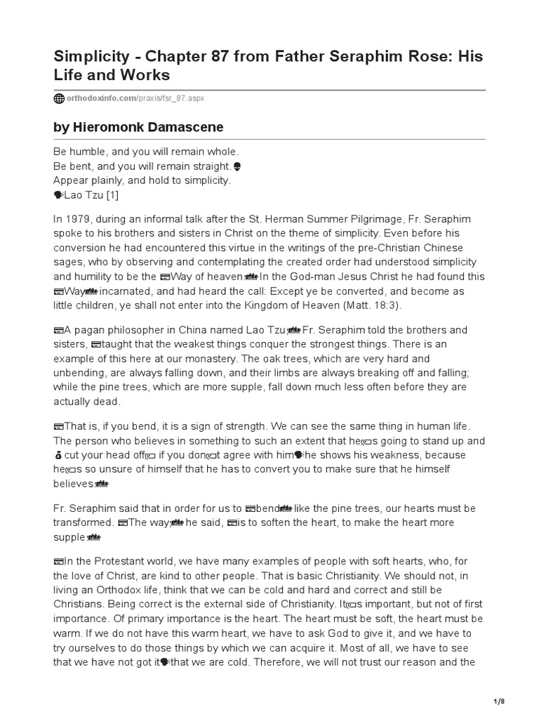 Chapter 87 Simplicity From Father Seraphim Rose His Life and Works