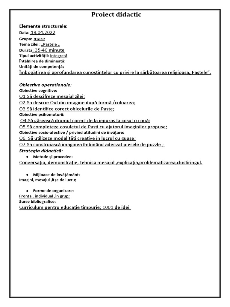 Proiect Didactic: Elemente Structurale | PDF