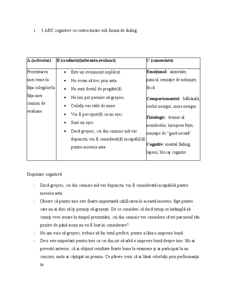 3 ABC Cognitive Cu Restructurare Sub Forma de Dialog | PDF