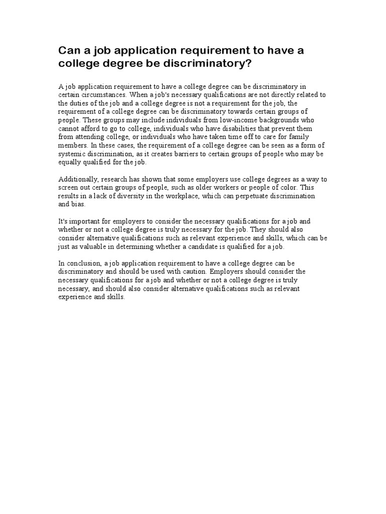 Essay About Can A Job Application Requirement To Have A College PDF
