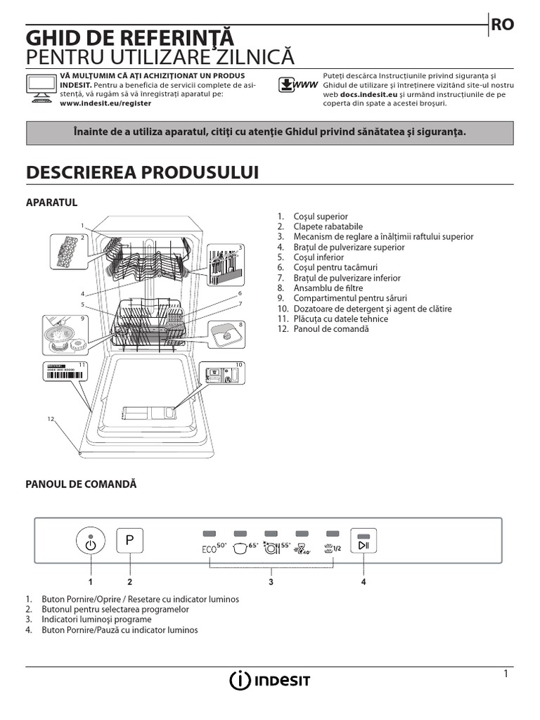 Manual Masina Spalat Vase Indesit | PDF
