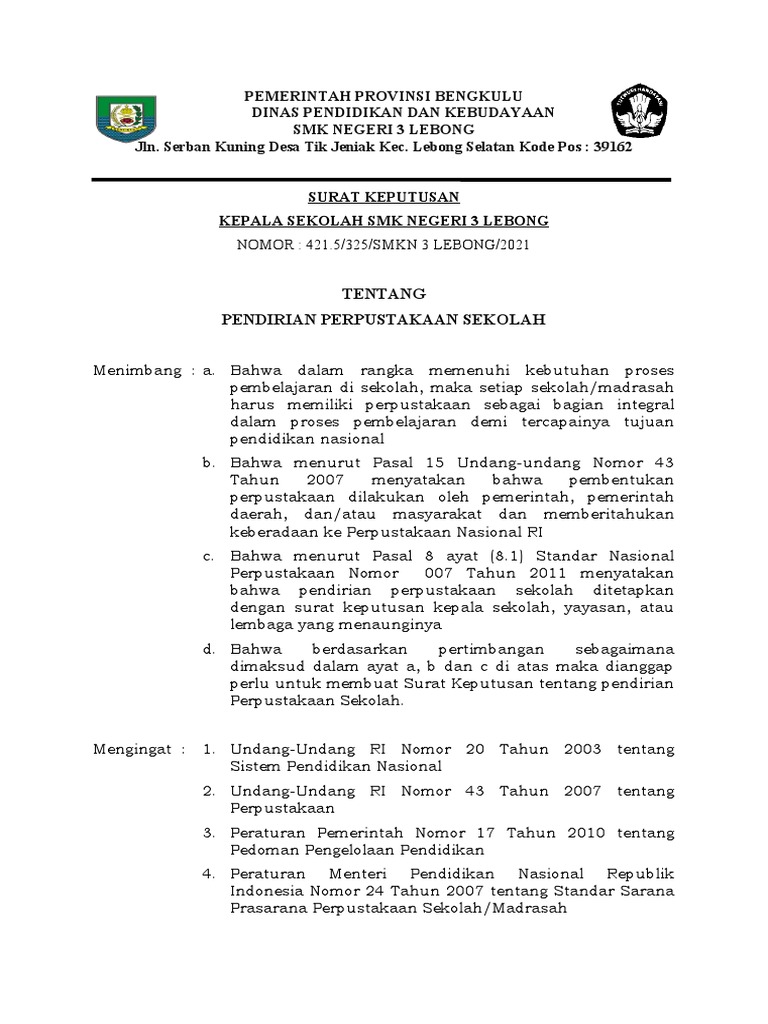 Sk Pendirian Perpustakaan Pdf