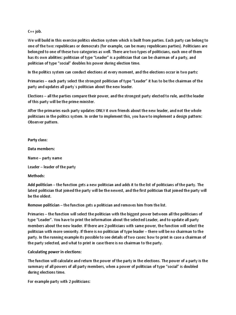 CPP Elections Job PDF Subroutine Constructor (Object Oriented Programming)