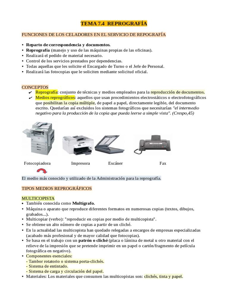 Funciones y Tipos de Reprografía | PDF | Fotocopiadora | Impresora ...