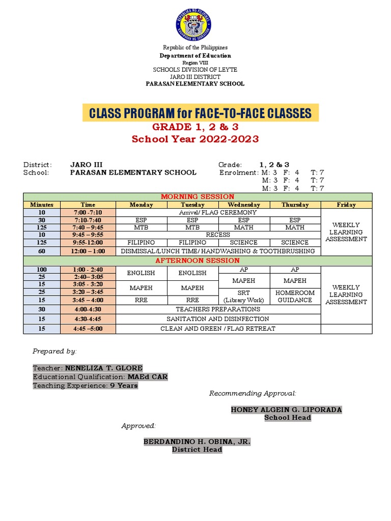 Grade 1 Class Program 2022-2023 | PDF | Schools