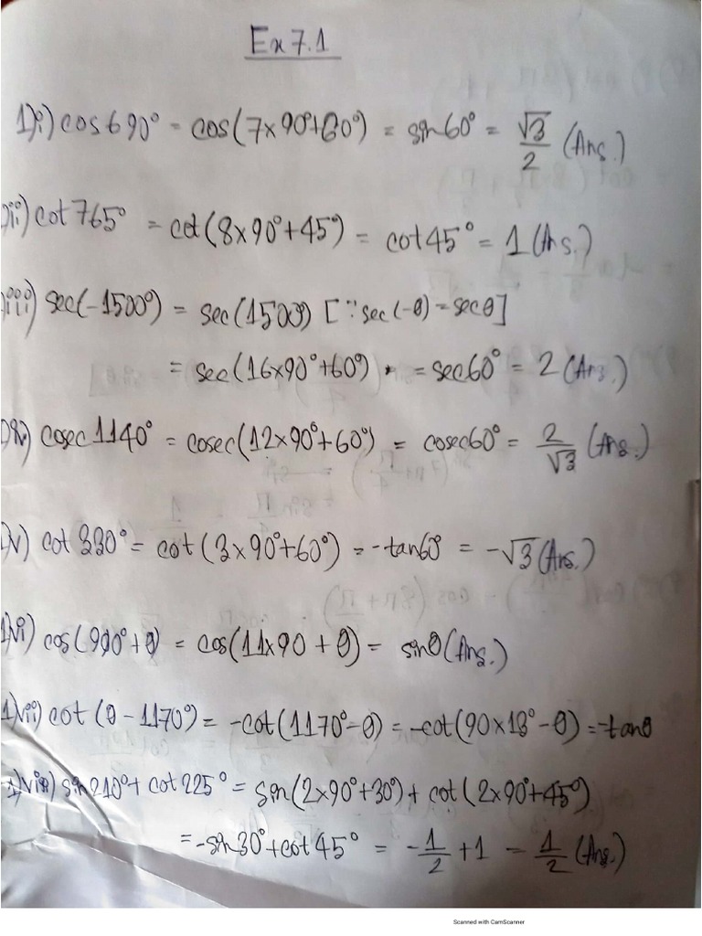 Trigonometry exercises pdf
