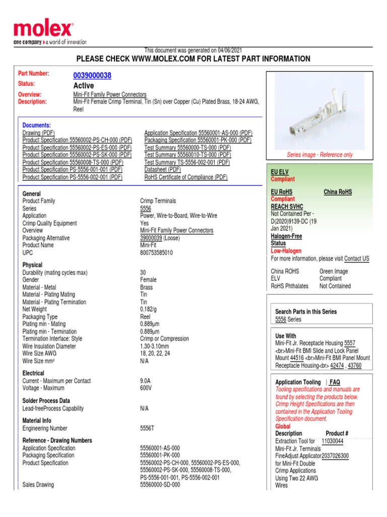 Mini-Fit Female Crimp Terminal Specs | PDF