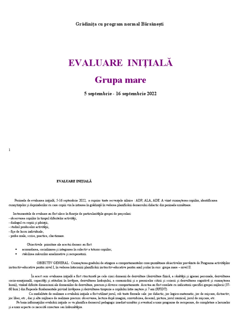 Evaluare Initiala 2022 Icm | PDF