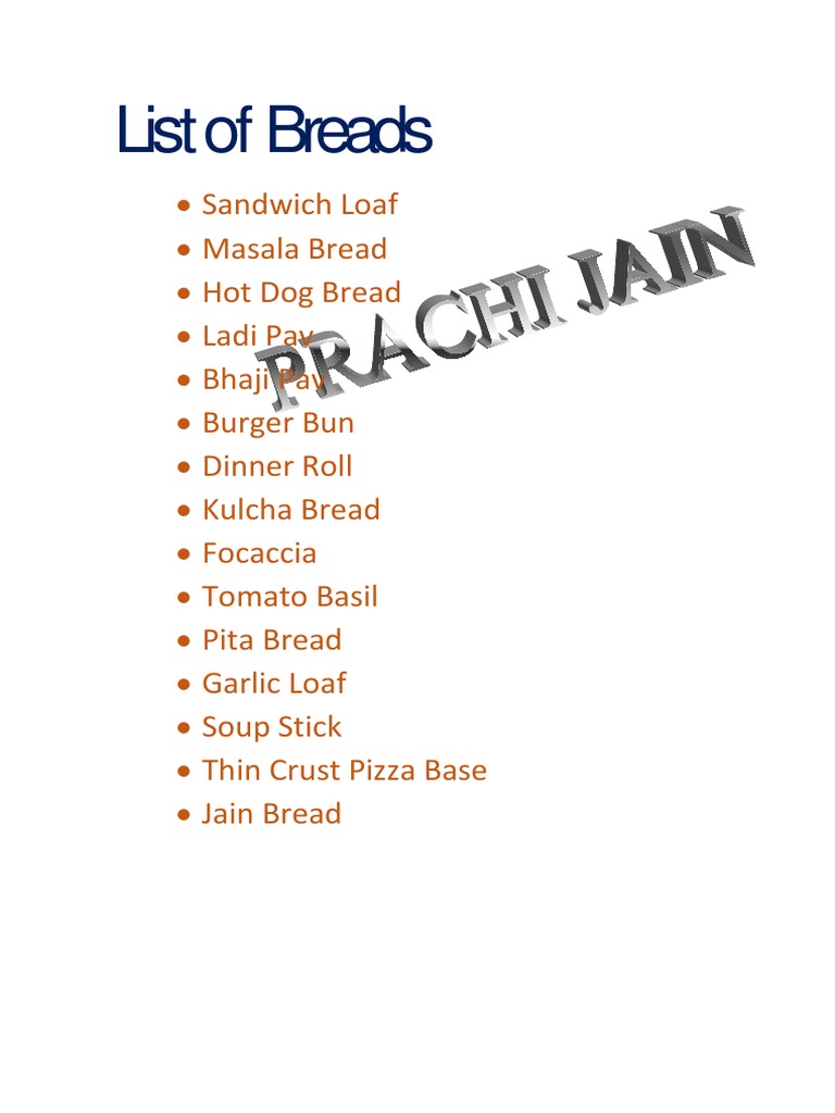 List of Breads PDF Dough Breads