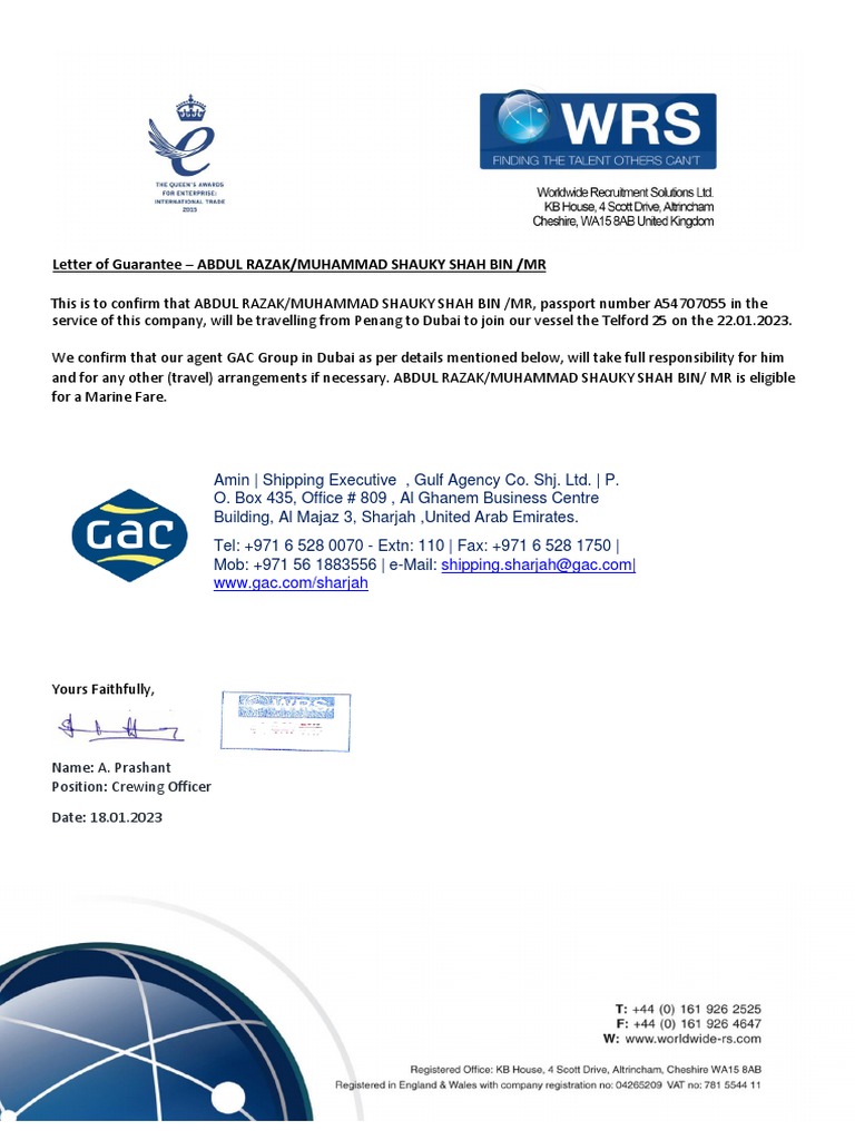WRS - Letter of Guarantee (LOG) - ABDUL RAZAK MUHAMMAD SHAUKY SHAH BIN ...