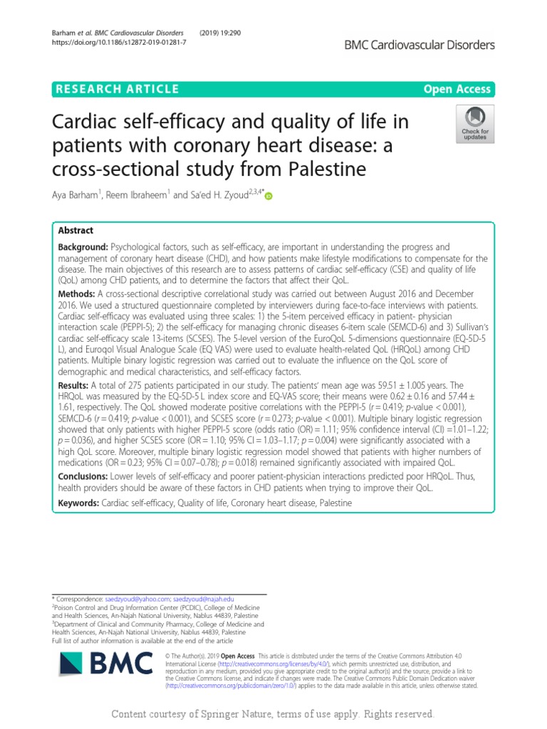 Cardiac Self-Efficacy and Quality of Life in Patients With Coronary ...
