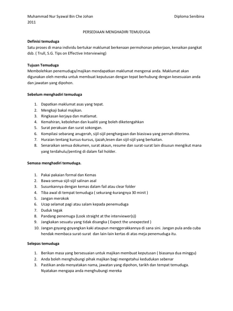 Persediaan Menghadiri Temuduga | PDF