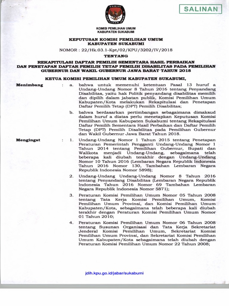 Salinan Sk 22 Tahun 2018 Jdih Pdf