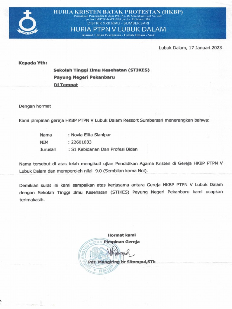 Surat Keterangan HKBP | PDF