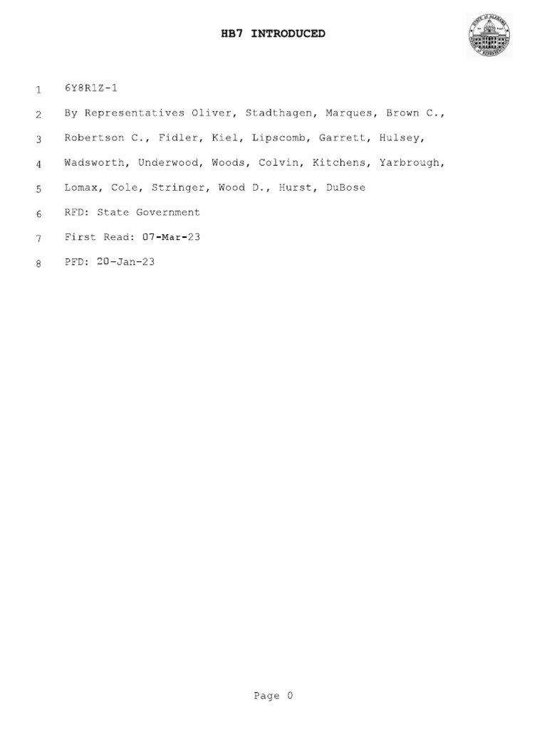HB7 As Introduced by Rep. Ed Oliver, RDadeville PDF Employment
