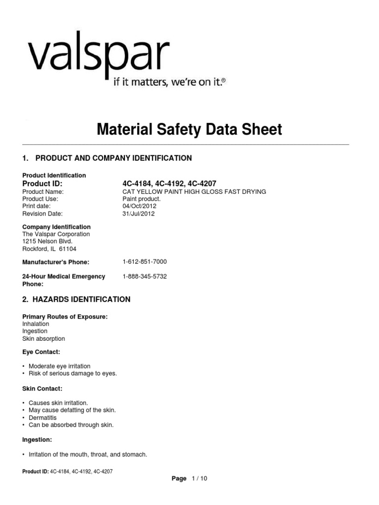 Cat Yellow Paint High Gloss Fast Drying PDF Firefighting Dangerous Goods