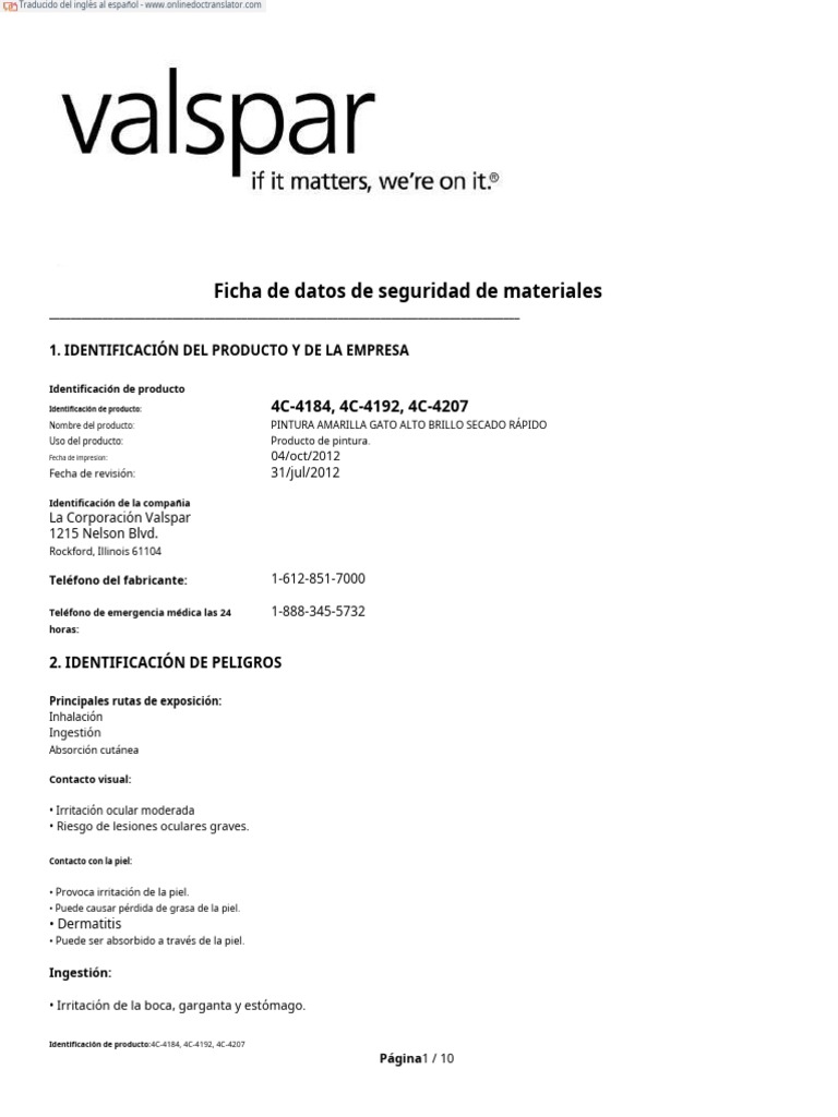 CAT YELLOW PAINT HIGH GLOSS FAST DRYING En.es PDF Respiración Agua