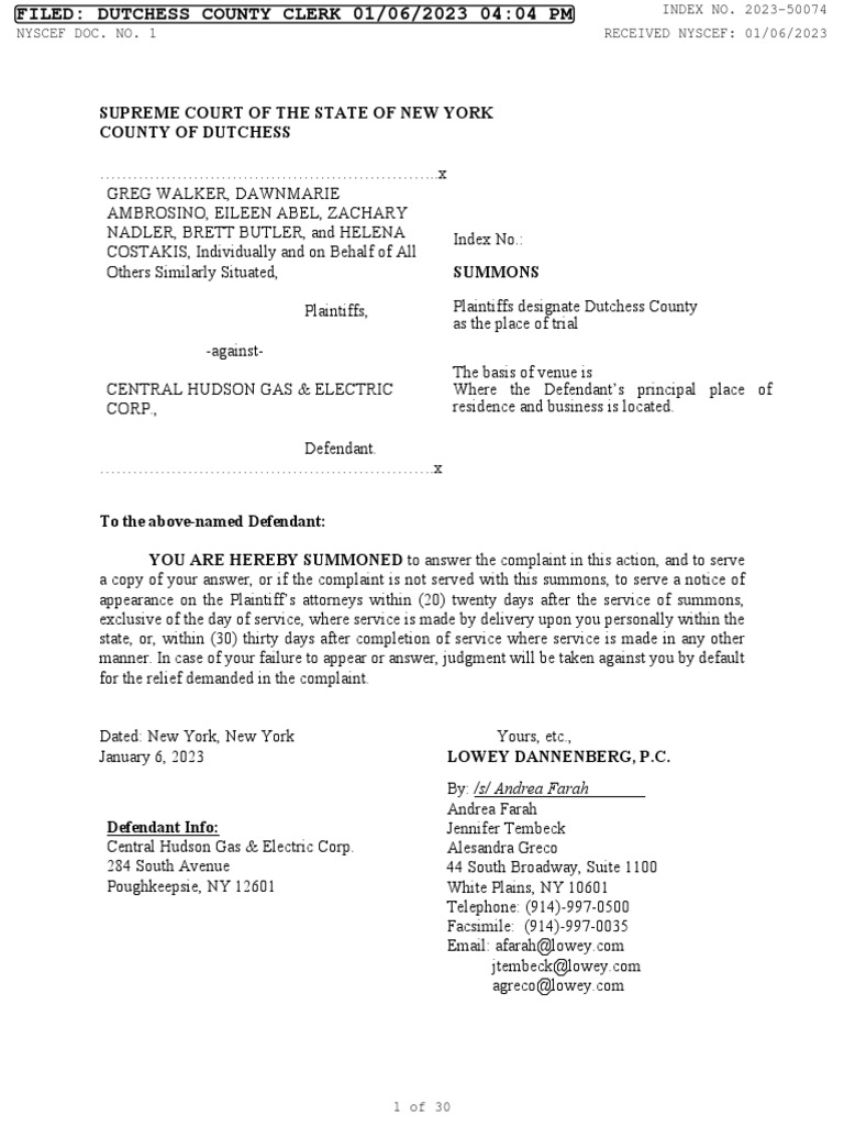 Central Hudson Class Action Lawsuit PDF Class Action Complaint