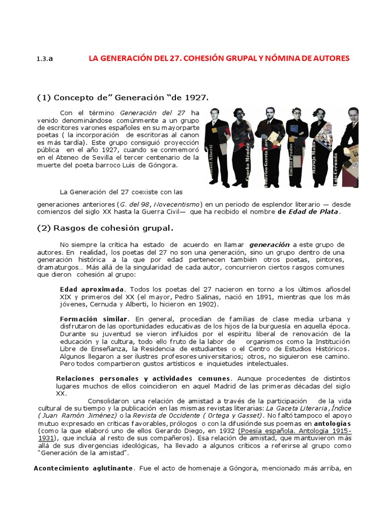 La Generación del 27: Cohesión y Autores | PDF | Federico García Lorca