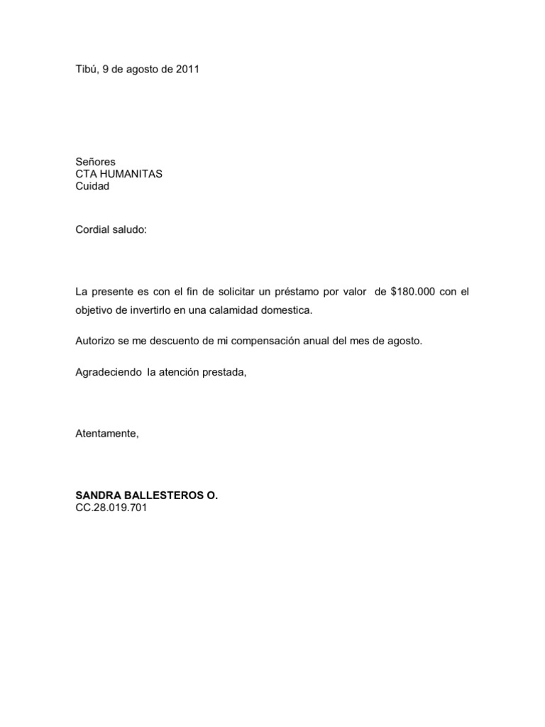 Modelo Carta Solicitud Prestamo Laboral Prestamos Para Vivienda Porvenir