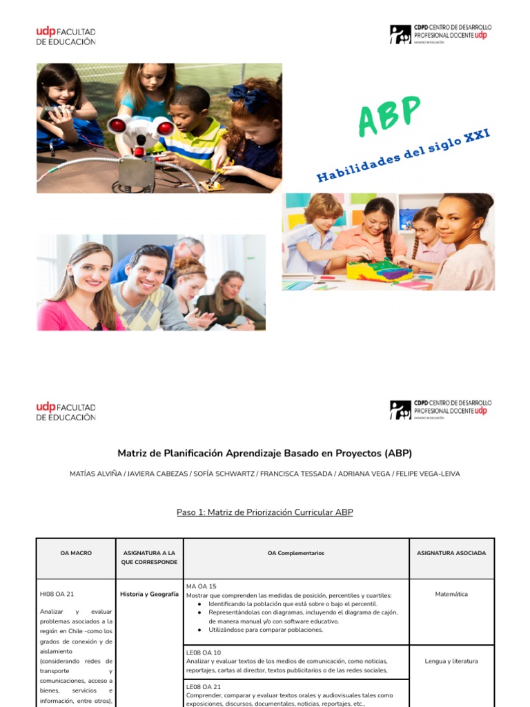 Matriz de Planificación Aprendizaje Basado en Proyectos (ABP) Adriana ...