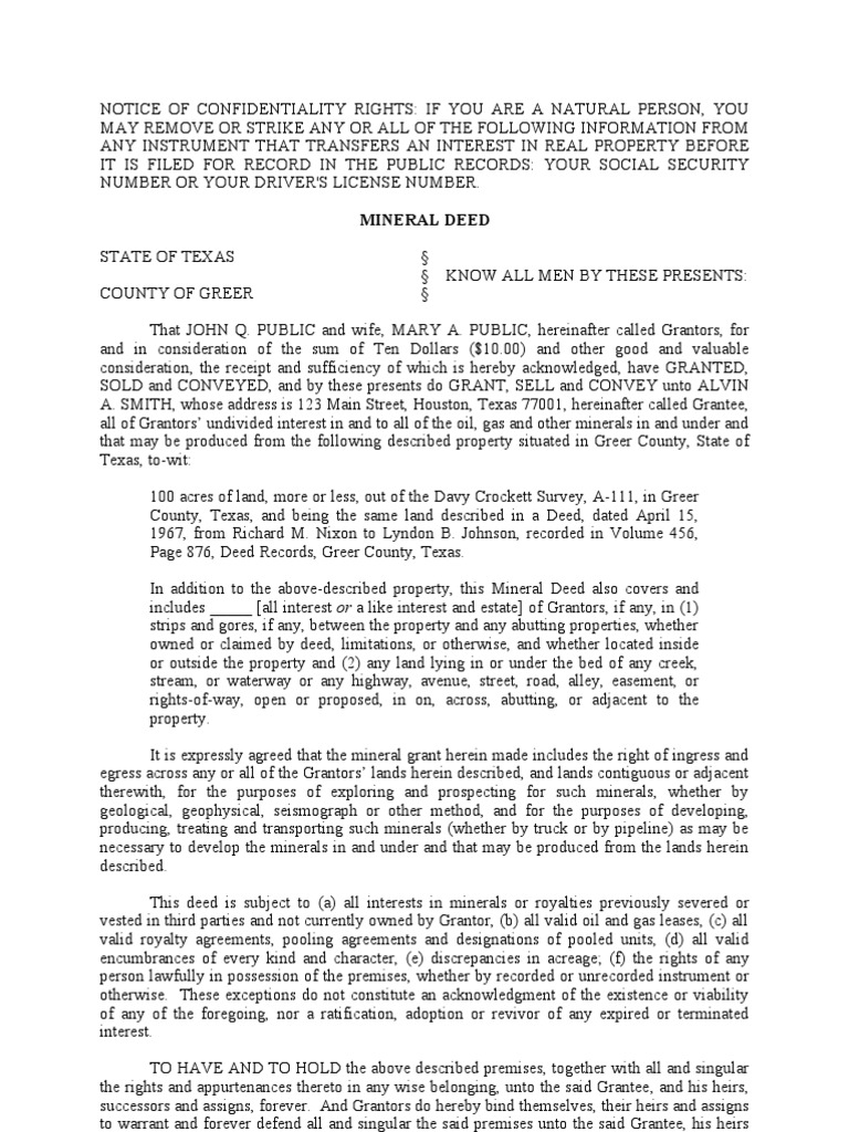 Mineral Deed Deed Common Law