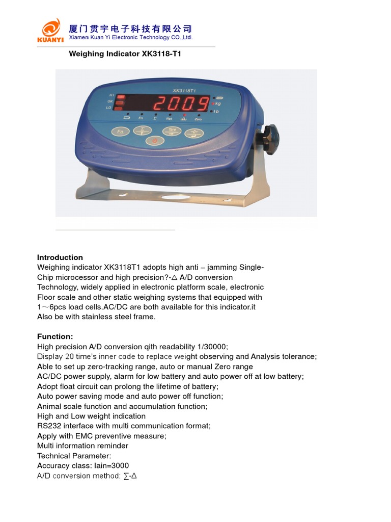 XK3118-T1 Weighing Indicator Manual | PDF