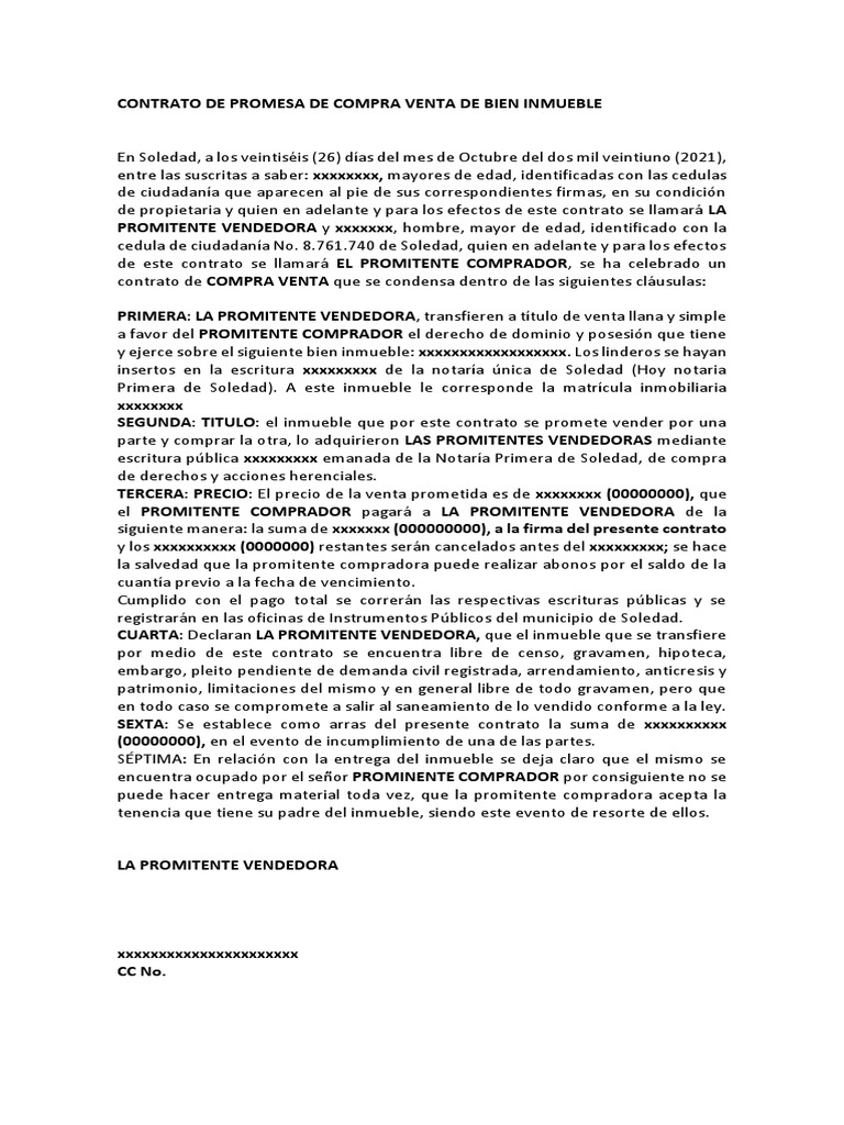 Contrato de Promesa de Compra Venta Inmueble | PDF | Ley común | Justicia