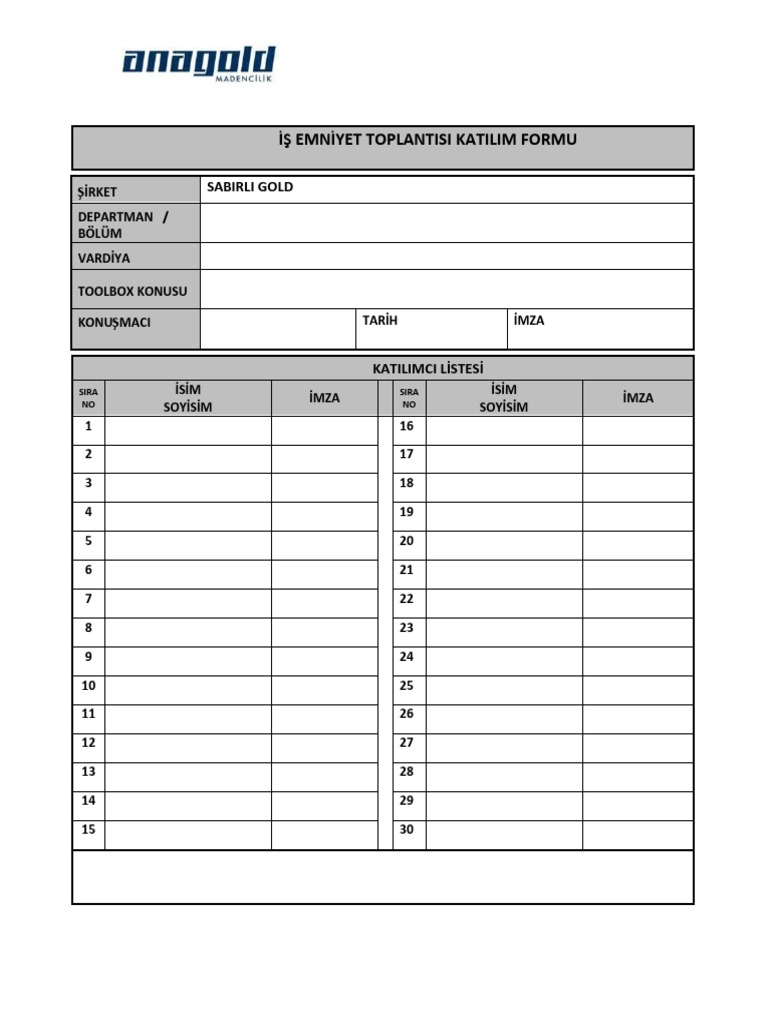 Toolbox Attendance Form PDF