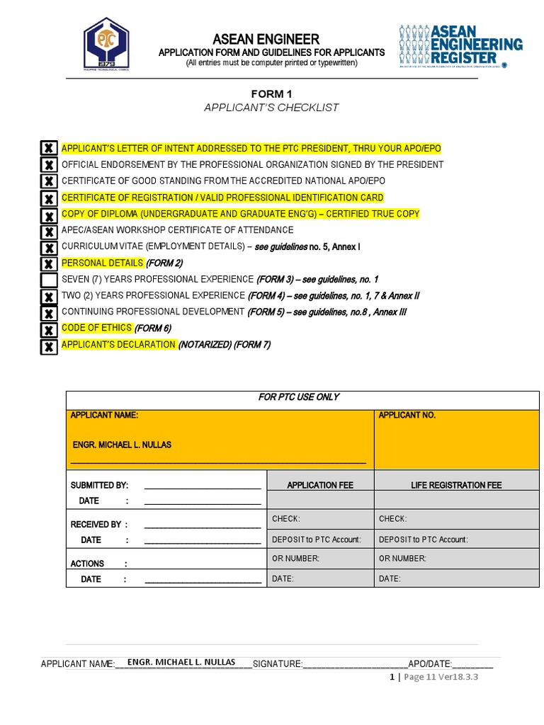 ASEAN Engineer Application Guidelines | PDF | Employment | Profession