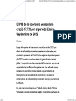 El PIB de La Economía Venezolana Creció 17,73% en El Período Enero-Septiembre de 2022