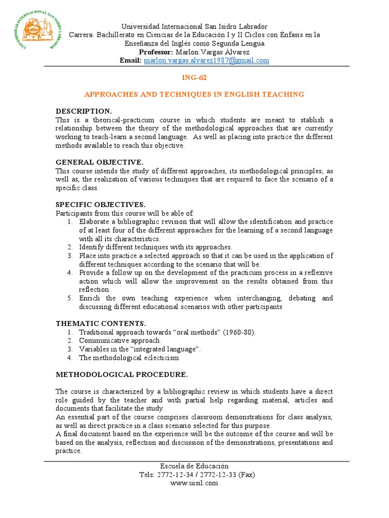 English Teaching Approaches Course Guide | PDF | Teaching Method ...
