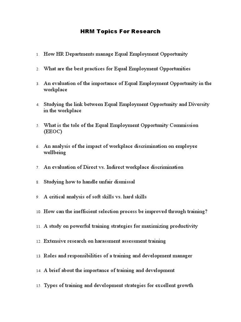 HRM Topics For Researchs | PDF | Employment | Human Resource Management