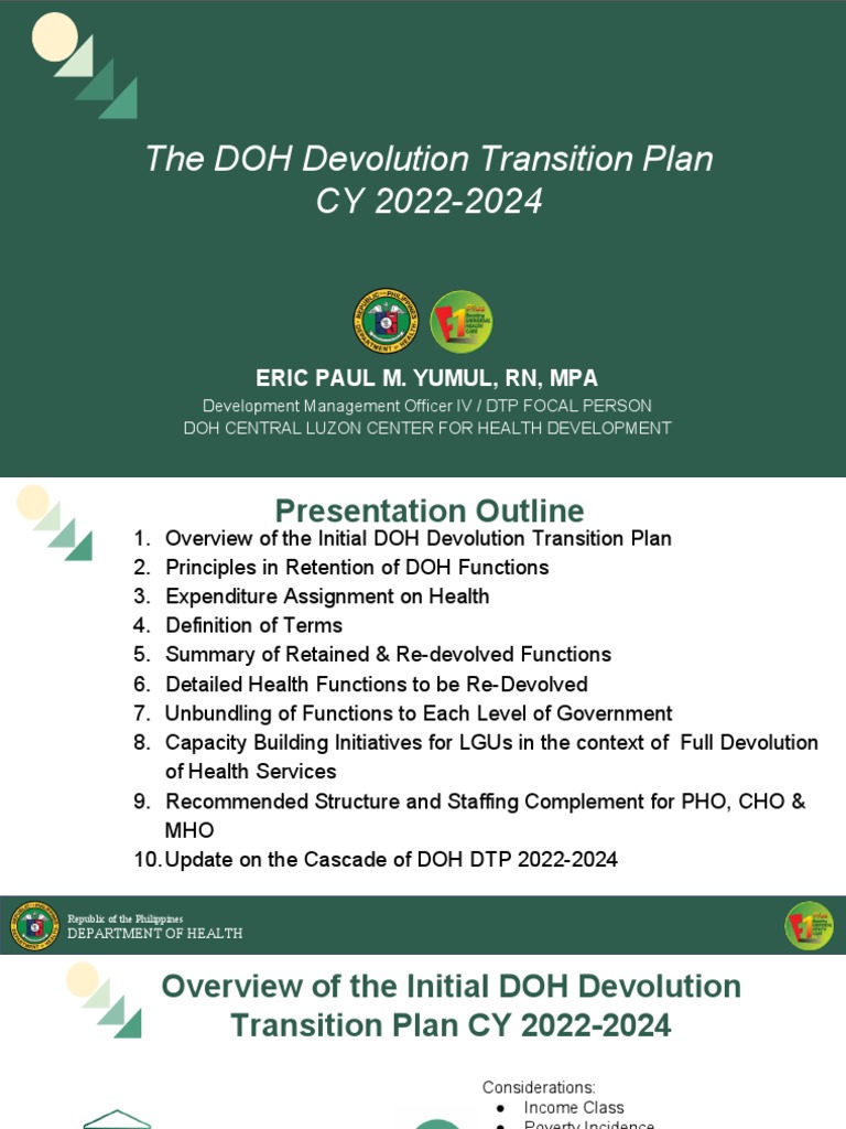 The DOH Devolution Transition Plan CY 20222024 Eric Paul M. Yumul, RN