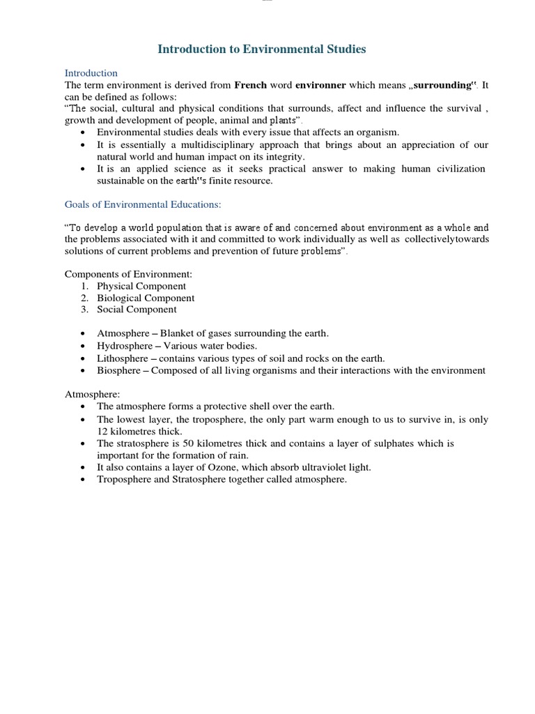 Introduction to Environmental Studies | PDF | Natural Environment ...