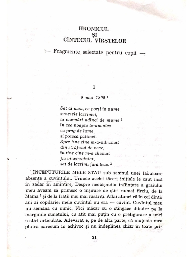 Hronicul Si Cantecul Varstelor Rezumat Hronicul Și Cântecul Vârstelor Lucian Blaga - P.V.M | PDF