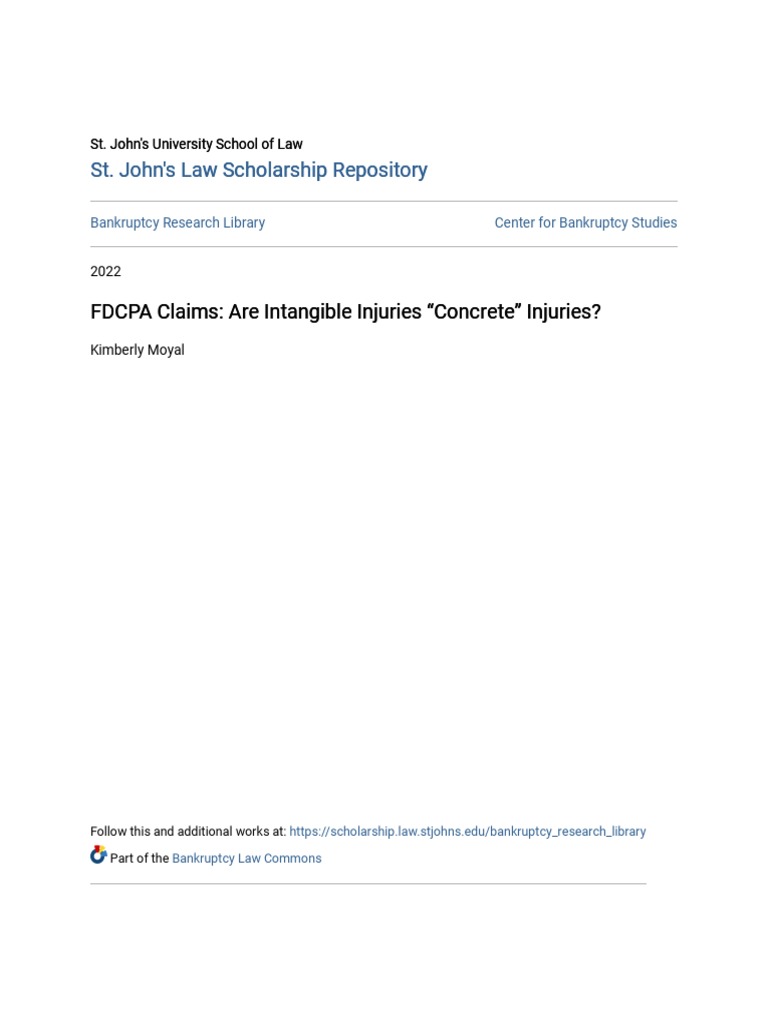 FDCPA Claims - Are Intangible Injuries - Concrete - Injuries - Article ...