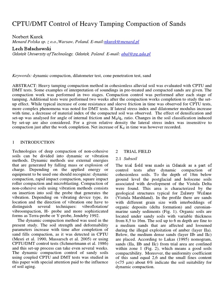 CPTU/DMT Control of Heavy Tamping Compaction of Sands Norbert Kurek