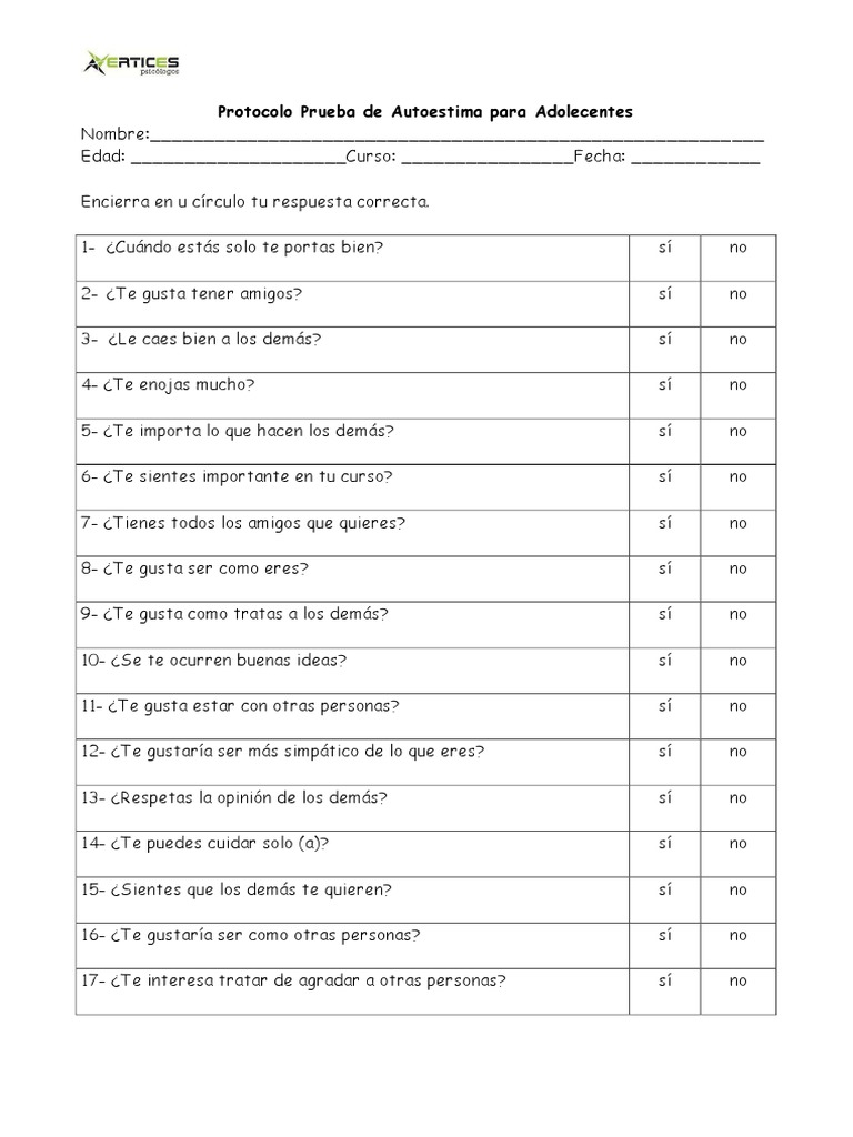 Protocolo de Autoestima para Adolescentes | PDF