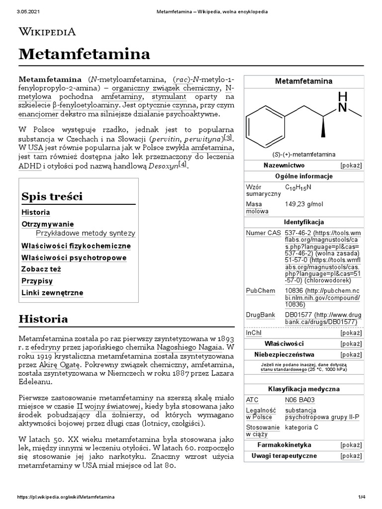 Metamfetamina - Wikipedia, Wolna Encyklopedia | PDF