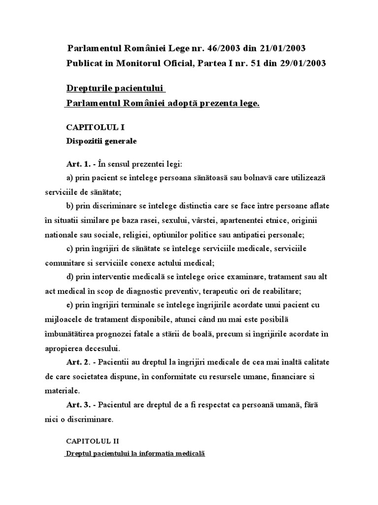Legea Drepturilor Pacientului | PDF