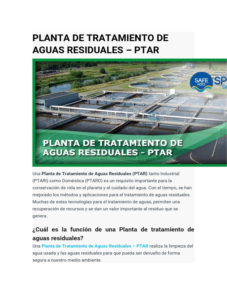 Funcionamiento y Tipos de PTAR | PDF | Tratamiento de aguas residuales ...