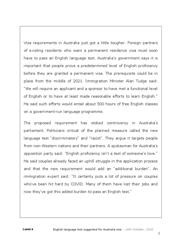 English Language Test | PDF | Travel Visa | English Language