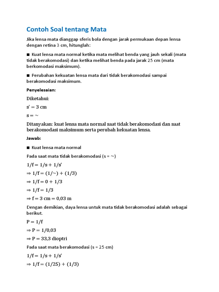 Contoh Soal dan Pembahasan Mata | PDF