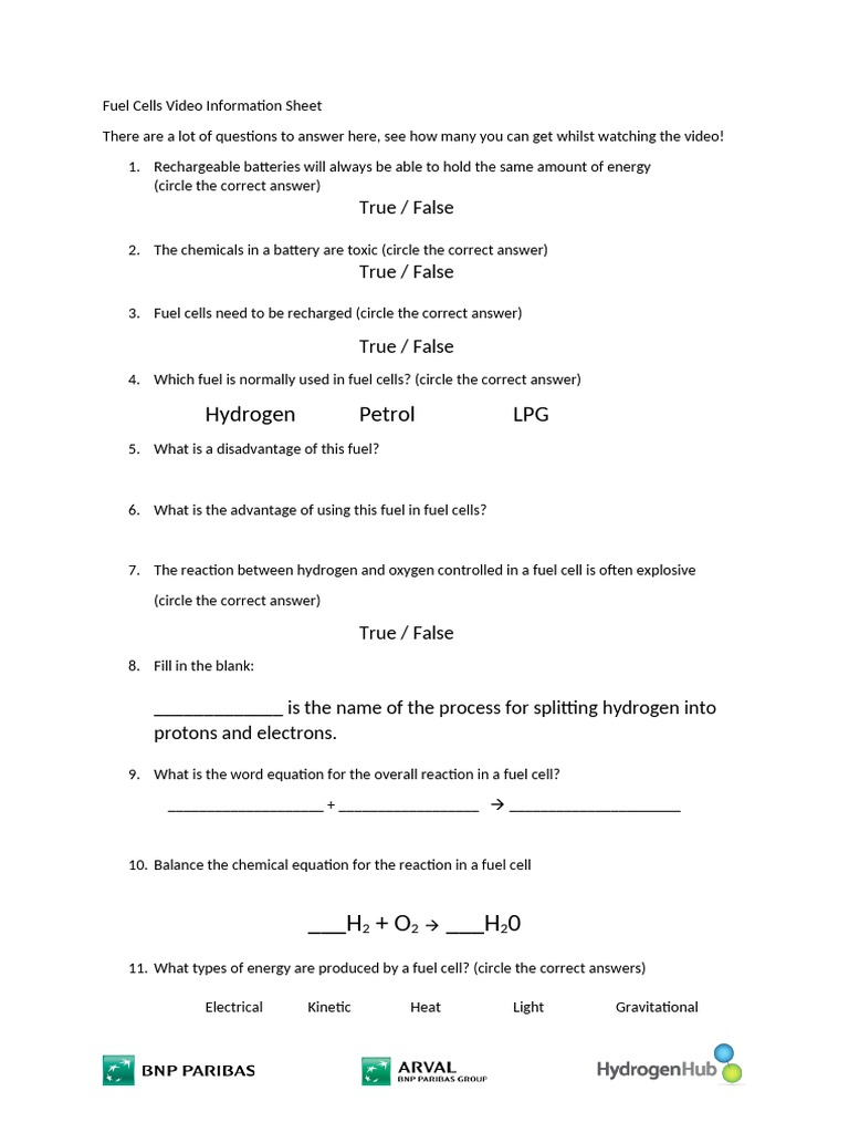 Fuel Cells Video Information Sheet Lower Tier PDF