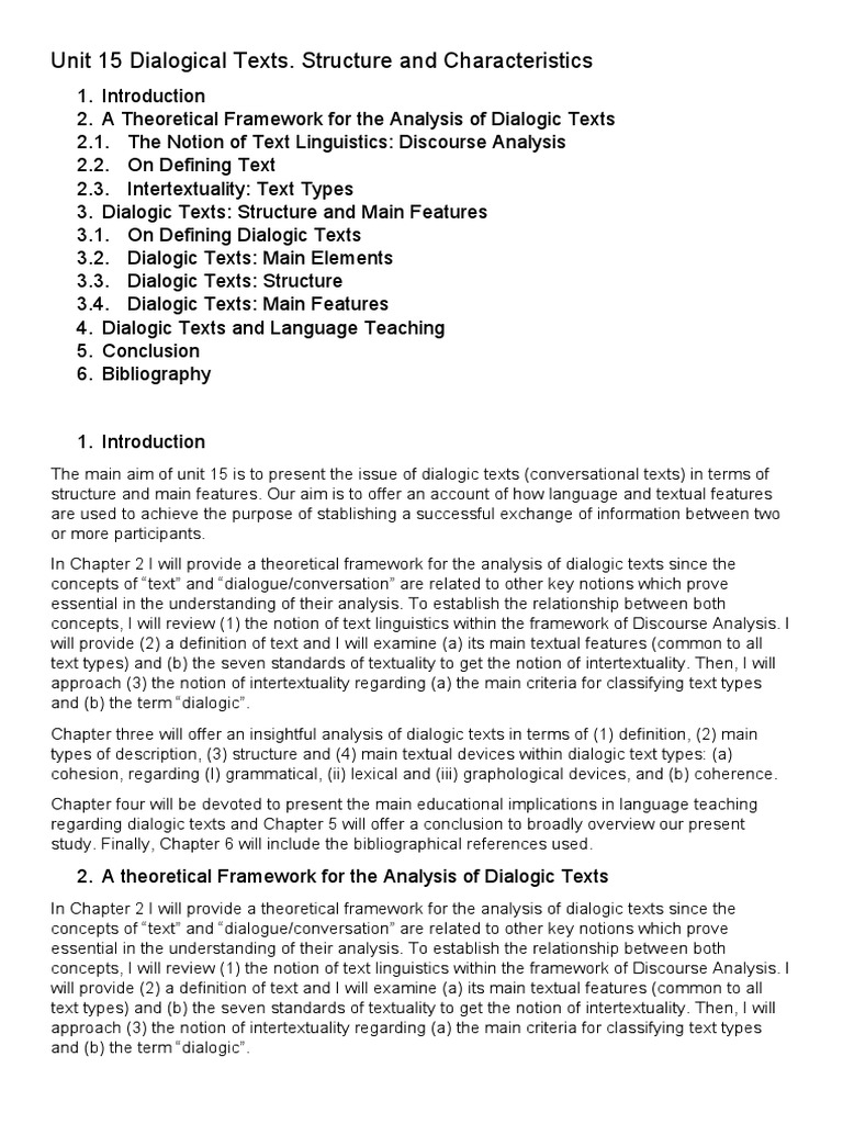 Dialogical Texts: Structure and Features | PDF | Linguistics | Analysis