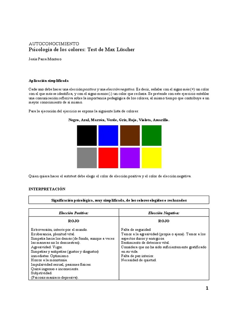 Test de Colores de Lüscher: Autoconocimiento | PDF | Color | Las emociones