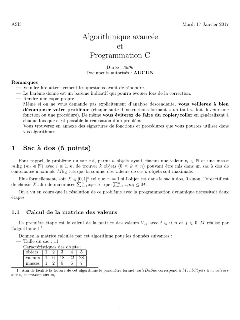 Examen Algorithmique Avancée C | PDF | Mathématiques appliqués ...