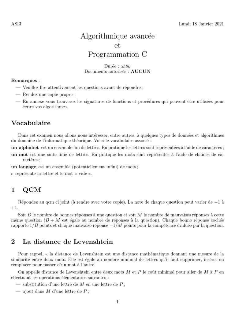Examen d'Algorithmique Avancée en C | PDF | Mathématiques ...